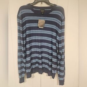 14th & Union Mens XL Blue Striped Crewneck Cotton Cashmere Blend Sweater NWT